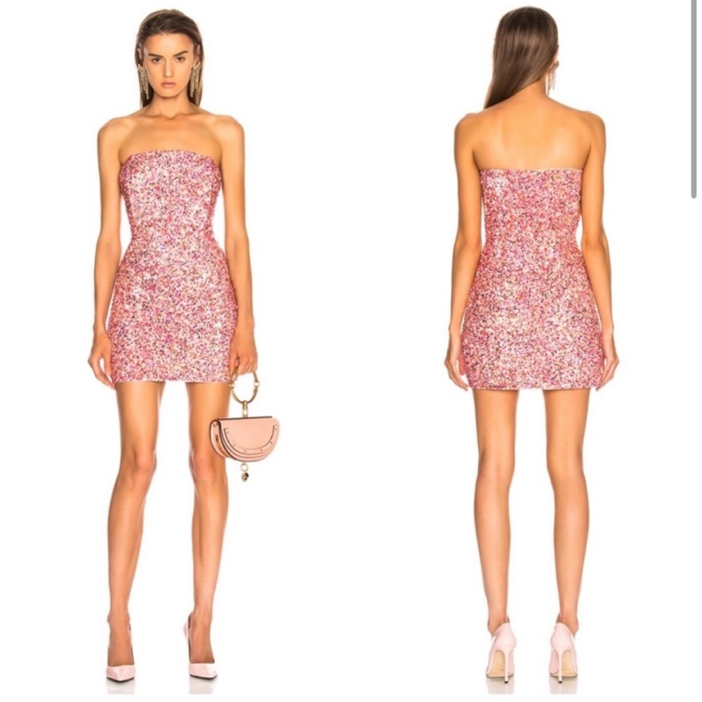 Retrofete pink sequin strapless mini dress